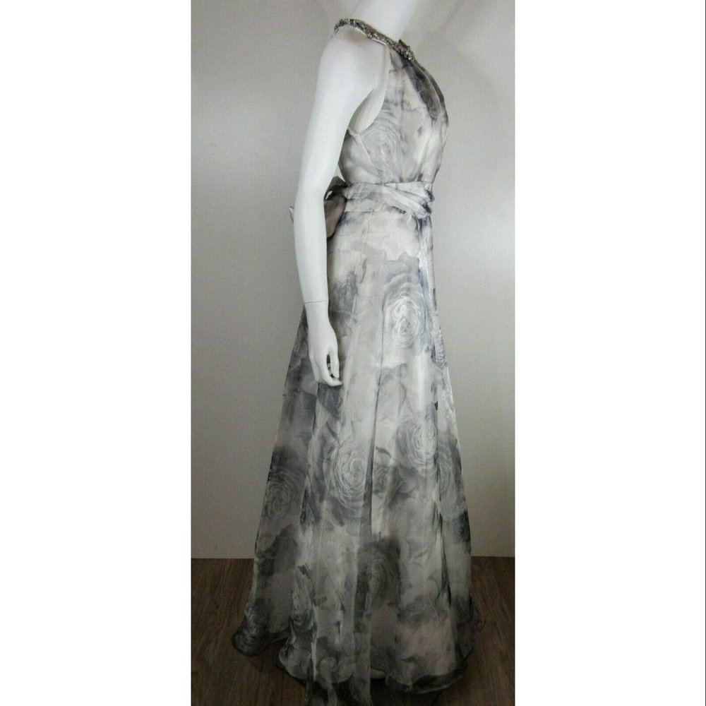 Eliza J Beaded Ballgown With Embellished Neckline, White and Grey, Womens Size 8 - Picture 4 of 6